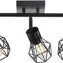 3 Light Track Lighting Fixtures CeilingBlack Flush Mount Ceiling Light with E26 Lamp Head, Industrial Black Kitchen Track Lighting for Kitchen, Living Room, Dining Room, Hallway