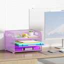 Cawukege 3 Tier Paper Organizer with Handle, Metal Desk Organizer Mesh Paper Letter Tray Desktop File Folder Document Sorter for Classroom, School, Office Accessories Storage (1, Purple)