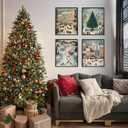 Locomiss Christmas Town Wall Art Decor Posters, Cute Retro Christmas Village Houses Winter Holiday Wall Art Decor Gifts For Farmhouse Home Living Room Bedroom Bathroom, Set of 4 (8x10 Unframed)