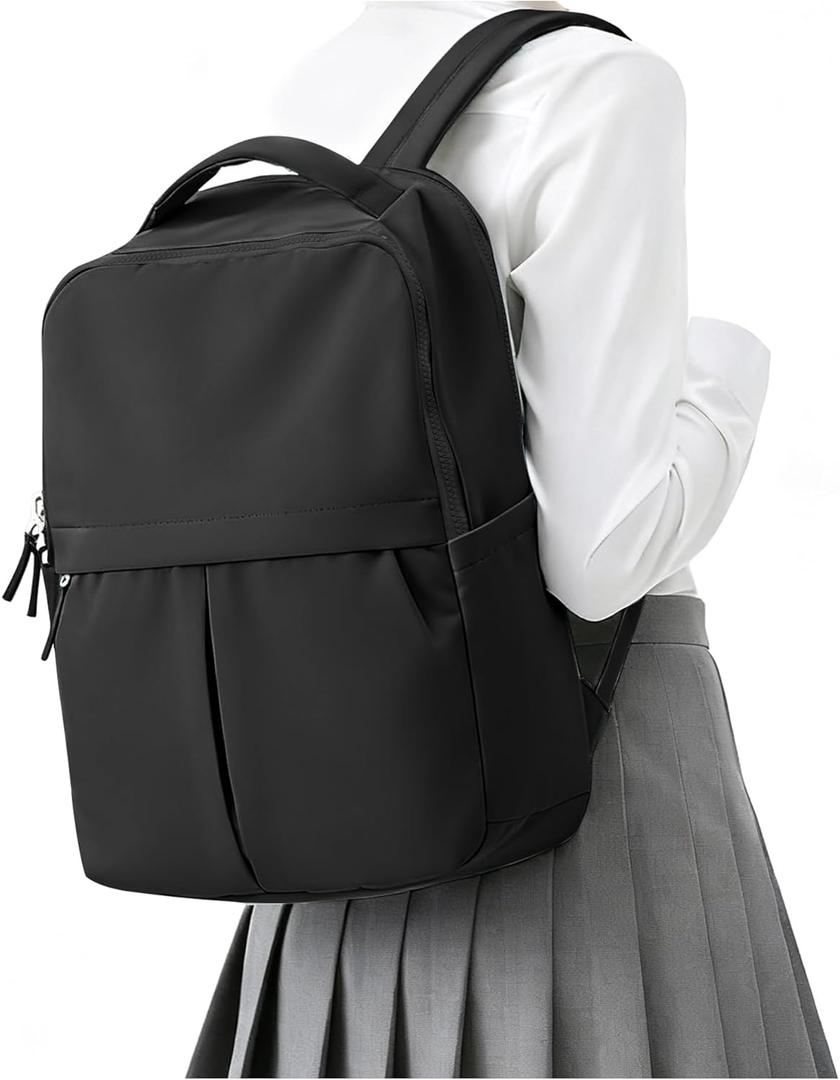 Black Laptop Backpack for Women Men Gym Work Backpack Casual Daypack Backpacks Small Travel Backpack for Traveling on Airplane Lightweight College Teacher Backpacks for Women