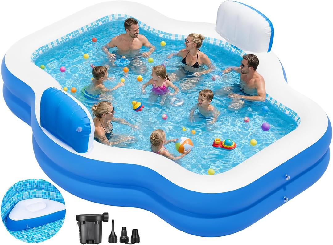 Extra Large Inflatable Pool with Pump, 121" X 90" X 22" Full-Sized Blow Up Pool with Seats for Adults, Family Inflatable Swimming Pool for Summer Water Party Backyard Garden Lawn