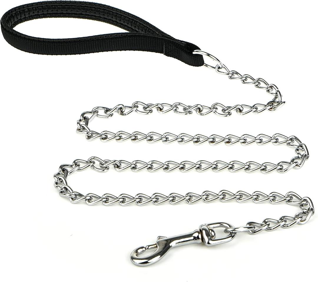 Heavy Duty Metal Dog Leash with Comfortable Handle for Medium & Large Dogs, 4FT/6FT, Improved Safety & Comfort, Attaches to Pet Collar (Black 4FT)