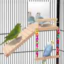 KyoukiBird Perch Platform Bird Toys with Bird Mirror Climbing Ladder Swing, Parakeet Cage Accessories - for Cockatiels, Lovebirds, Budgies,Pacific Parrotlets,Finch,Canaries - Wooden Play Gym