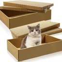 Cardboard Cat Scratcher Box Set of 2, 17 Inch Corrugated Cat Scratch Pad with 4 Double-Sided Curved Wave Shaped Pad for Indoor Cats Kitty Play Rest Grind Claws