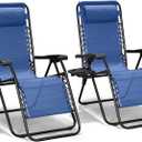 Zero Gravity Chairs Set of 2, Adjustable Lounge Chair Outdoor Recliner, Folding Reclining Lawn Chair, Anti Gravity Chair with Pillow & Cup Holder for Pool Camping Sunbathing Beach Patio (Blue)