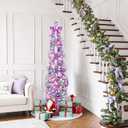 N&T NIETING Pop Up Christmas Tree Decorations Artificial Collapsible Tree with Lights 8Modes&Timer Predecorated Snow Flocked Pencil Tree for Home Apartment Office Indoor Party Xmas Dcor, 6FT, Purple