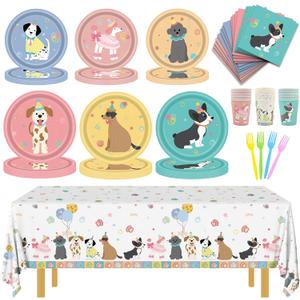 121PCS Dog Birthday Party Supplies Puppy Party Decorations with Plates & Napkins, Dog Birthday Party Decorations for Kids, Puppy Birthday Party Tableware Set for Baby Shower & Party Decor