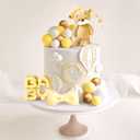 Yellow Baby Shower Cake Decoration Bear Cake Topper Gender Reveal Cake Decoration Green Gold Balls Cake Topper for Baby Shower Birthday Party Decoration