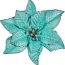 Winlyn 24 Pcs Teal Glitter Artificial Christmas Poinsettia Flowers Picks Christmas Tree Ornaments for Teal Blue Christmas Tree Wreaths Garland Holiday Seasonal Wedding Decor White Gift Box Included
