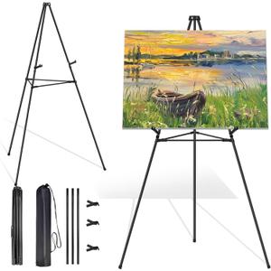Easel Stand for Sign Picture Stands for Display, Photo Stand Floor Standing Tripod Black Easel with Support Rods, Welcome Board Stand for Wedding, Poster