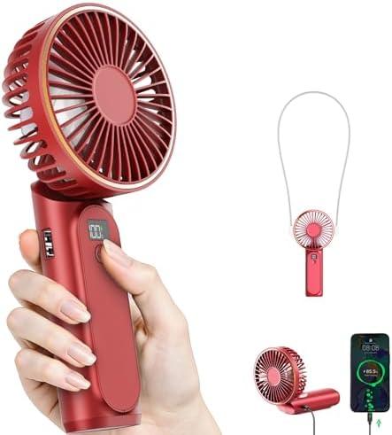Portable Handheld Fan, 4000mAh, 180 Adjustable, 6 Speed Wind, Display Electricity in Real Time, USB Rechargeable Foldable Personal Fan