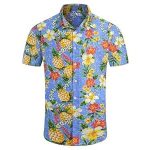 Yoimira Hawaiian Shirts for Men, Print Mens Casual Short Sleeve Button Down Shirts Floral Aloha Beach Shirt, Large