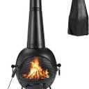 SINGLYFIRE Prairie Fire Outdoor Chiminea Fireplace Deck or Patio Backyard Wooden Fire Pit with Chiminea Cover Rust-Free Iron Black
