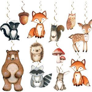Woodland Baby Shower Decorations Pre-Strung 12Pcs Swirl Hanging for Forest Animal Baby Shower Decorations