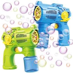 2-Pack Bubble Gun Set with Batteries  Automatic Bubble Blower Toys for Kids & Toddlers | 1 Blue + 1 Green Bubble Shooter with Solution Included | Outdoor Fun & Ready to Play