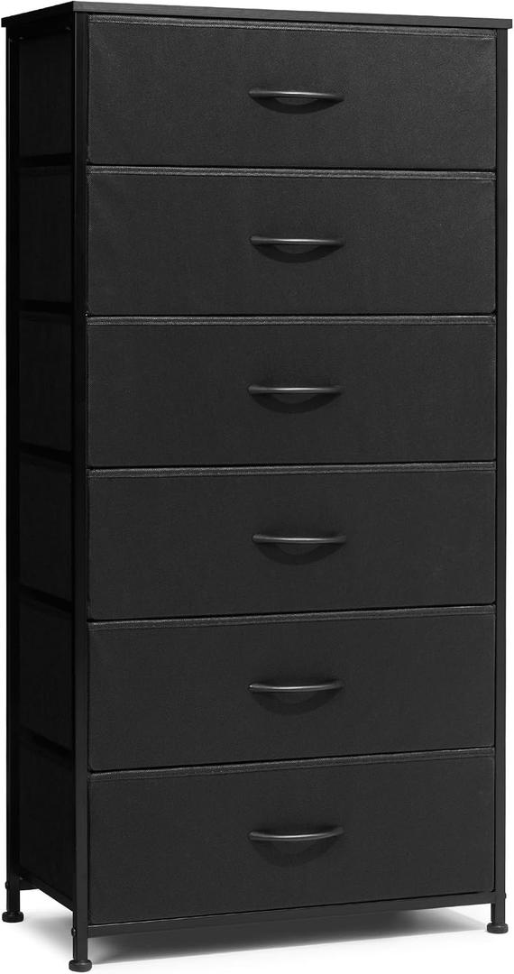 Crestlive Products Dresser for Bedroom with 6 Drawers, Tall Chest of Drawers, Black Dressers Bedroom Furniture, Storage Organizer Unit with Bins for Closet, Hallway, Living Room, Entryway, 11.8"D x 23.2"W x 45.8"H