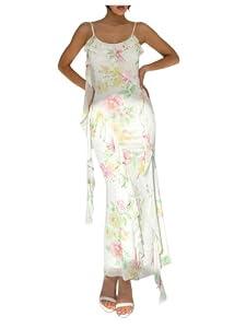 Milumia Women's Floral Mesh Ruffle Cami Dress Sexy Spaghetti Strap Bodycon Maxi Dresses Multicolor Large