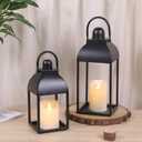 Lanterns Decorative Indoor Outdoor 15" 11" Set of 2 Lantern Decor Black Metal Candle Lanterns with Flameless Candles, Outdoor Lanterns for Porch Patio Wedding Mantle Home Decor