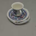 Turkish Coffee Cups Set of 2 with Saucers and Cup Holder, Ceramic Espresso Cups, Perfect for Serving Arabic Coffee White & Blue Pattern