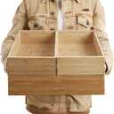 3-Piece Large Bamboo Storage Box Set, 3.9 in High, Stackable Deep-Drawer Organizer for Kitchen Cutlery, Cookware, Utensils & Knives, Lidless Wooden Bin (14.6"x10.2"*1+10.2"x7.3"*2)