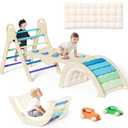ElegantCrafts Pikler Triangle Set with Cushion, Montessori Climbing Set, Indoor Climb Toys, Indoor Playground Jungle Gyms, 9 Combinations Climbing Toy Set for Toddler, Baby, Kids 1-4