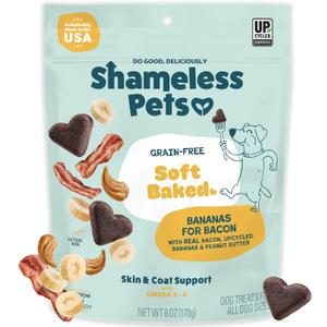 Shameless Pets Soft-Baked Dog Treats, Bananas for Bacon - Natural & Healthy Dog Chews for Skin & Coat Support with Omega 3 & 6 - Biscuits Baked & Made in USA, Free from Grain, Corn & Soy - 1-Pack (BBD 05/11/2026)