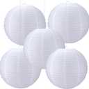 Glooglitter 5 Pcs 20 Inch Large White Paper Lanterns Gaint Chinese Moon Round Paper Lamp Japanese Jumbo Hanging Lanterns for Wedding Graduation Bridal Shower Birthday Party Supplies Decoration