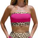Two Pieces Swimsuits for Women Tummy-Control Bathing Suit Patchwork Leopar High Set Beachwear