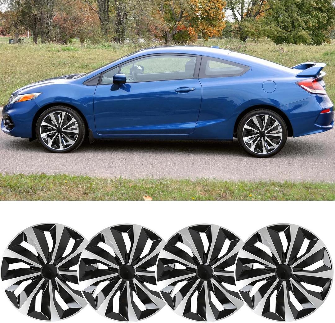 DREAMOTOR 15 inch Hubcaps Set of 4, Automotive Wheel Tire Covers, Wheel Rim R15 Compatible with Honda Civic Accord Nissan Sentra Toyota Corolla Camry VW Jetta Chevy Cruz Ford Focus Hyundai Elantra