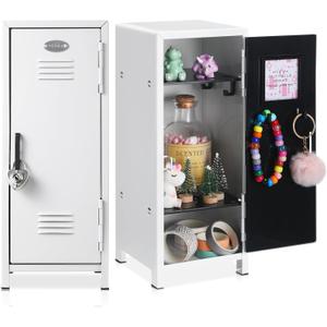 Vercraft 2 Pcs Mini Metal Locker Storage with Lock and 2 Keys 10.8 Inch Small Money Security and Cash Safe Box for Jewelry Back to School Home Office Desktop Container(White)