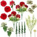 Artificial Flower in Black Glass vase, Red Roses,Carnations, Orchids, Artificial Roses in vase,11 x 11 x 16 inches (BGV-Red)