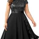 Knitee Women's Plus Size Elegant Sequin Glitter Chiffon Ruffle Style Cocktail Prom Flowy Dress
Size 4 XL
