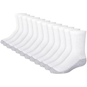 Hanes Boys' Socks, Double Tough Cushioned Crew Socks, 12-pair Packs Size 3-9