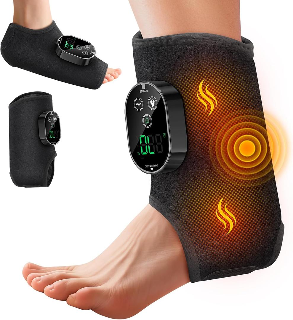 Foot Massager for Neuropathy Plantar Fasciitis Pain Relief, Cordless Heated Vibrating Wrap-Around Ankle Feet Massager, 3 Modes,6 Heat Levels, Adjustable Timer, Portable for Home Travel (Black)