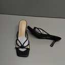 Kitten Strappy Heels for Women Knotted Square Open Toe Slip On Mule Heels Mid Heeled Sandals (8.5, Black)