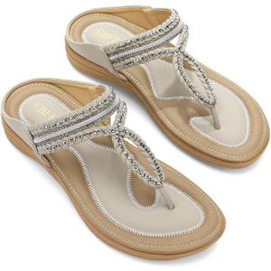 UBFEN Womens Slides Walking Sandals Comfortable Platform Slip On Dressy Summer (Beige)