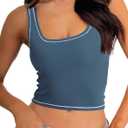 Danysu Women Rib Tank Top Padded Workout Top Square Neck Crop Tank Fitted Basic Cami Tops, L