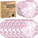 100 Pieces Pink Floral Paper Plates 9 Inches Disposable Pink and White Flower Scalloped Plates Vintage Floral Dinner Dessert Decorative Plate for Wedding Baby Shower Birthday Party Supplies