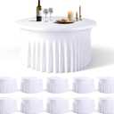 WJWHQ 10 Pack White Round Spandex Tablecloths for 60in Tables, 120Inch Stretchy Fitted 5FT Round Table Clothes,Wrinkle Free Table Cover with Skirt for Wedding Party Dining Banquet