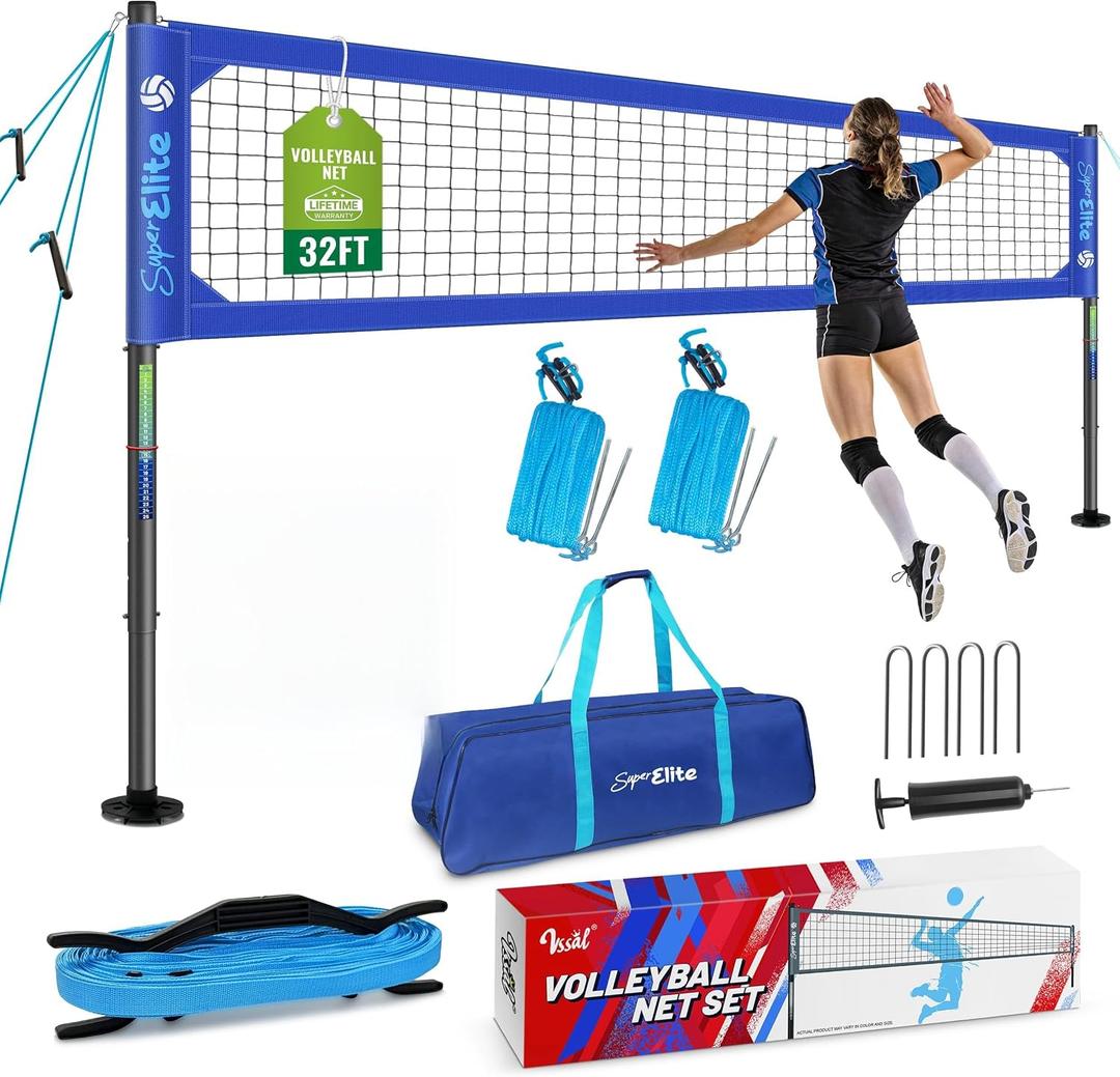 Professional Volleyball Net Set Heavy Duty for Outdoor Backyard Portable
Rust-Resistant Aluminum Poles, 32 ft Regulation, Anti-Sag, 3 Official Height, Adjustable Length, Carry Bag