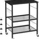 Bakers Rack Microwave Stand Cart with Storage Small Kitchen Island on Wheels Black Coffee Bar Cart 3 Tier Kitchen Shelf Stand with 10 Hooks Printer Table for Living Room Bedroom Office