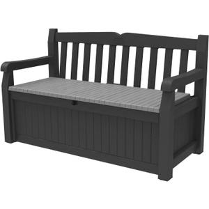 Keter Solana 70 Gallon Storage Bench Deck Box for Patio Furniture, Front Porch Decor and Outdoor Seating Perfect to Store Garden Tools and Pool Floats, Graphite