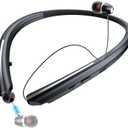Neckband Bluetooth Headphones, Retractable Headset with Mic, Wireless Earphones Vibration Call, Stereo Noise Cancelling Earbuds for Sports, Running, IPX5 Sweatproof (Black)
