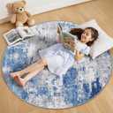 RELEANY Washable Area Rugs 4ft Non-Slip Modern Abstract Soft for Living Room Entryway Bedroom Nursery, Print Pattern, Blue Grey Navy Gray