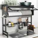 Over The Sink Dish Drainer Drying Rack 3 Tiers with Cover, Keep Kitchen Sink Shlef Organized Space-Saving Dish Drying Rack, Large Stainless Steel Sink Drying Rack for Dishes, Bowls, Cutlery (33.4"W)