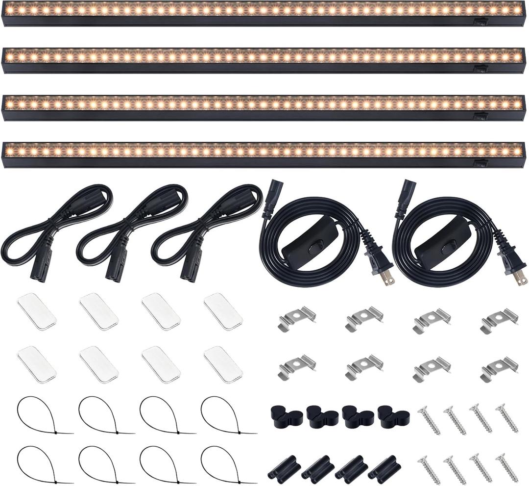 Barrina T5 Grow Lights for Indoor Plants, 2FT 40W (4 X 10W) Magnetic Installation, Full Spectrum Grow Light Strip with Individual Switch, Grow Lamp with Black Cover, Plug and Play, Yellow, 4 Packs