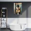 Bathroom Decor Wall Art Funny Black Poodle Dog in Toilet Reading Newspaper Canvas Print Poster pictures Pet Lover Gift Home Decor Dog Theme Room Aesthetics Humorous 12x18inch Unframed