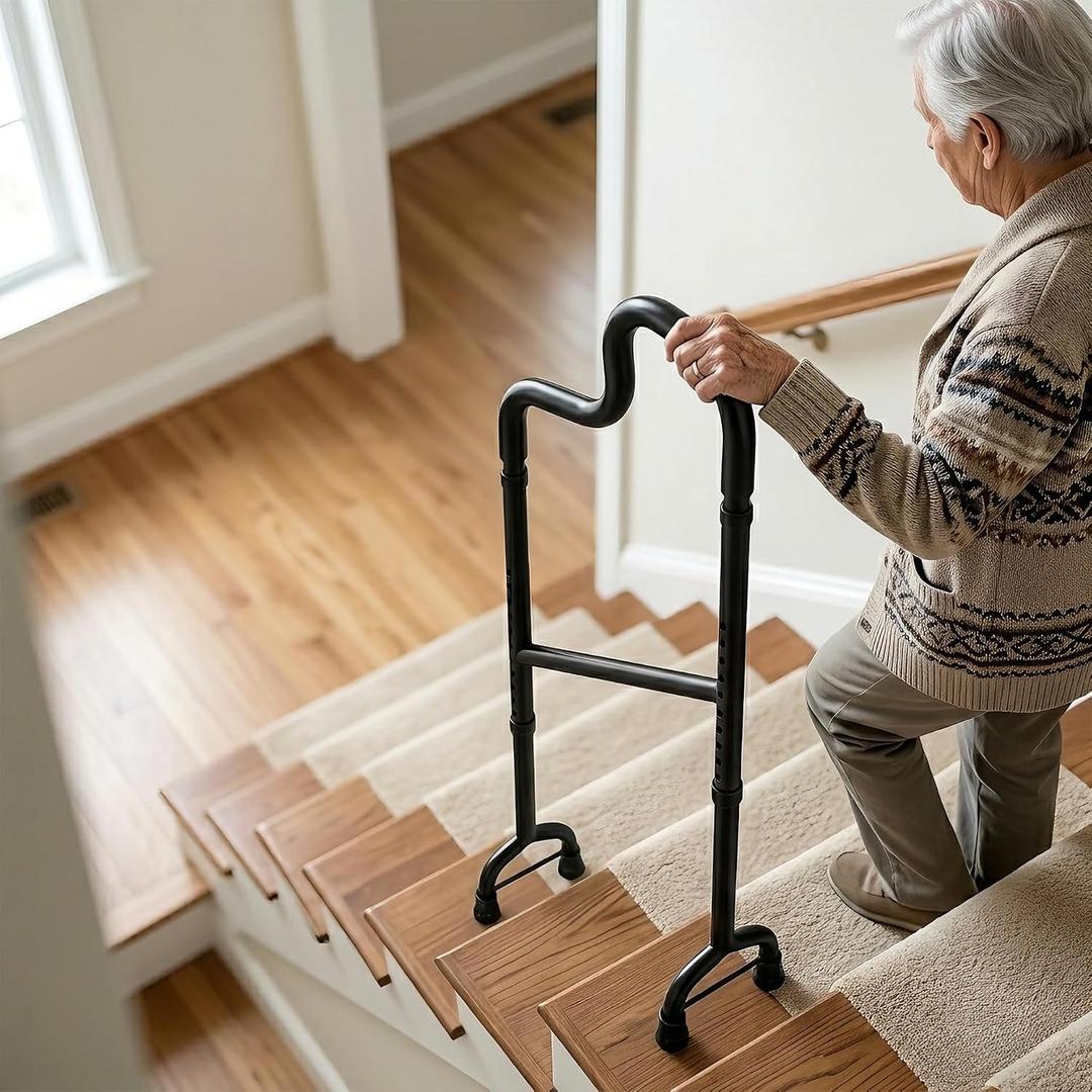 Stair Cane, Stair Lift Assist for Going Up and Down Stairs,Multi-Height Grip Positions & Full Height Adjustment, Assistive Indoor Stair Handrail for Handicap & Mobility Impaired, 21.54 x 15.16 x 4.13 inches
