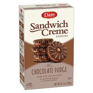 Dare Chocolate Fudge Sandwich Crème Cookies, Plant Based, Kosher, 10.20 EXP: 01/21/27U