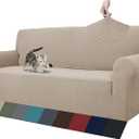 ZNSAYOTX 1 Piece Jacquard Couch Covers for 3 Cushion Couch Living Room High Stretch Sofa Cover Pets Dogs Friendly Anti Slip Thickened Slipcovers Furniture Protector (Sofa, Khaki) (Large (71"-90"))